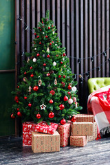 Christmas morning in an empty room in loft style