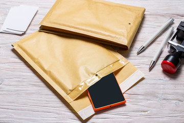 Smart phone packed in bubble envelope