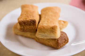 Close up of a plate of bisquit typical andean food region, sponge biscuits of Cayambe, Ecuador