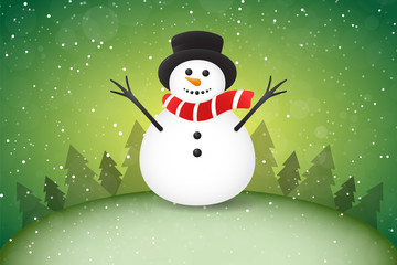 Happy Snowman on glossy background with snowflakes. Vector.