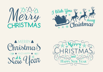 Collection of vintage Christmas icons. Vector.