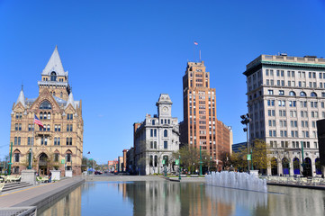 Syracuse Savings Bank Building was built in 1876 with Gothic style at Clinton Square in downtown Syracuse, York State, USA. Now this building is a US National Register of Historic Places.