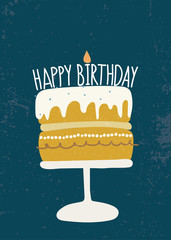Happy Birthday Card with a cake, vector illustration - 184621473