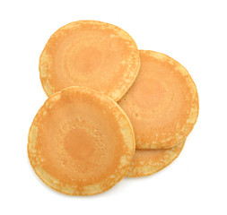 A stack of plain pancakes on a white background.