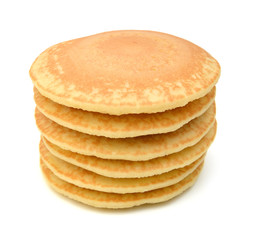 A stack of plain pancakes on a white background.
