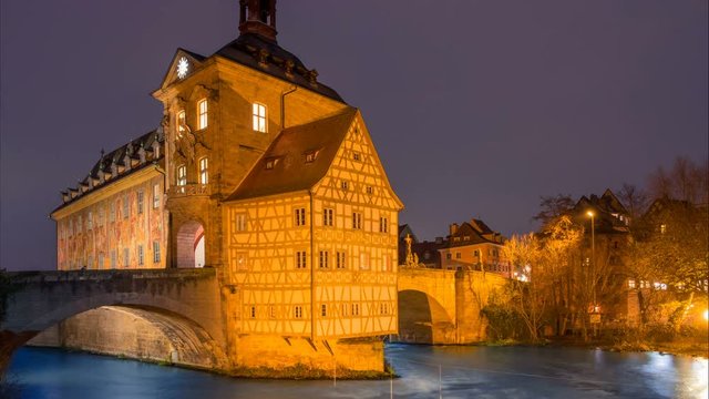 Bamberg Old Town Hall (Bamberg Altes Rathaus Zentrum) night time lapse