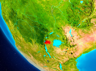 Rwanda on globe from space