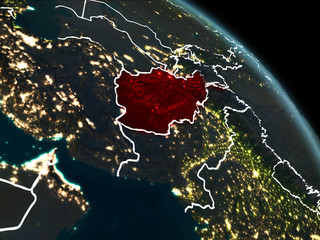 Afghanistan in red at night