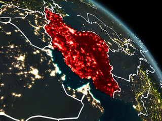 Iran in red at night