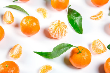 Ripe Orange Tangerine (Mandarin) With Leaves Close-up On The White Background.