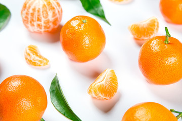 Ripe Orange Tangerine (Mandarin) With Leaves Close-up On The White Background.