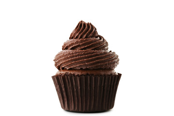 Chocolate cupcake isolated on white background