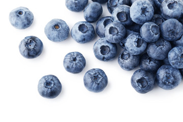 Ripe and sweet blueberries on white background