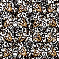 Colorful vintage seamless pattern with floral and mandala elements.Hand drawn background. Can be used for fabric, wallpaper, tile, wrapping, covers and carpet. Islam, Arabic, Indian, ottoman motifs.