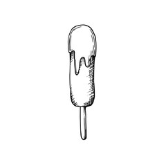 Yummy twist design fruit jam syrup softcream lollipop in crispy cupcake isolated on light backdrop. Freehand outline ink hand drawn picture icon sketch in art retro cartoon doodle graphic style