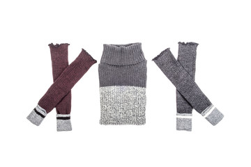 Women's Wool Turtleneck Sweater and Legwarmers Isolated on White