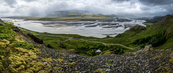 Wide angle landscape panorama in Iceland