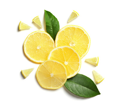 Composition with lemon slices on white background