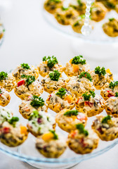 Baskets are filled with cheese and crab sticks