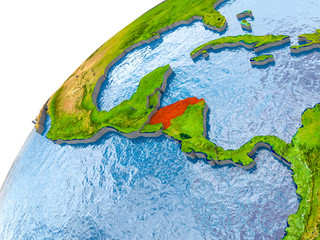 Map of Honduras in red on globe