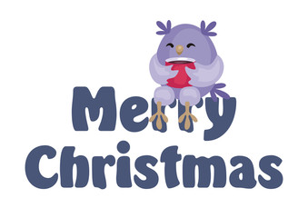 Christmas greeting card with the image of funny owls. Full color vector illustration.
