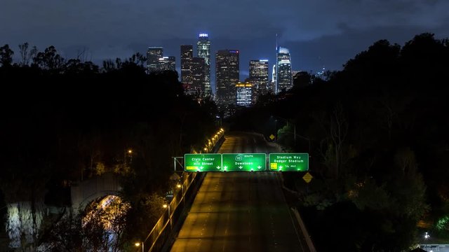 Downtown Los Angeles Apocalypse Atmoshpere with Empty Freeway and Light Flicker