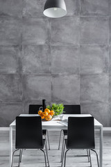 Concrete wall in dining room