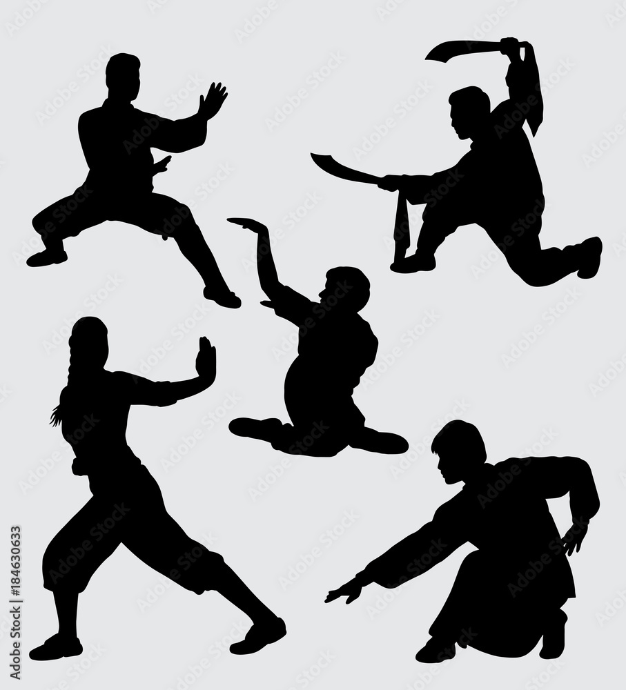 Wall mural martial art male and female sport training silhouette good use for symbol, logo, web icon, mascot, s