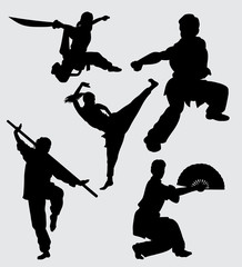 Kung fu martial art training silhouette Good use for symbol, logo, web icon, mascot, sign, sticker, or any design you want
