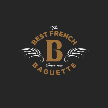 Bakery logo. Bakery emblem. Vintage logo of baguette and ears. The monogram.