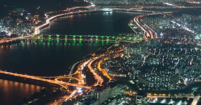 Timelapse clip of expressways and bridges over Han river in Seoul, South Korea.