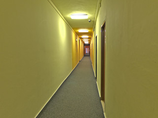 View on vintage design corridor of old dormitory.