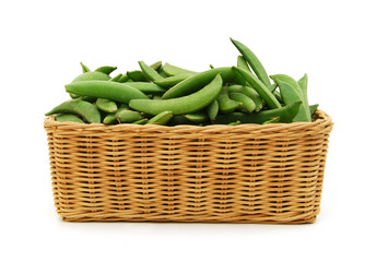 organic snow peas in basket