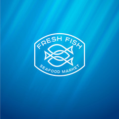 Seafood Market logo. Line logo on the underwater background.