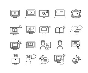 Simple online education linear set icon
