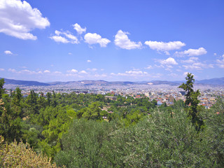Fototapeta na wymiar Beautiful view over Athens on sunny day. Travel destination background.