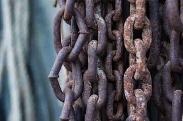 A lot of rusty chains close-up.