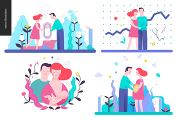 Obraz premium Reproduction - set of vector illustrtaions on conception, pregnancy and childbith