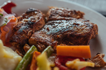 Close up pork steak in restaurant