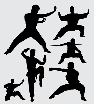 Martial art and kungfu silhouette. good use for symbol, logo, web icon, mascot, sticker, sign, or any design you want.
