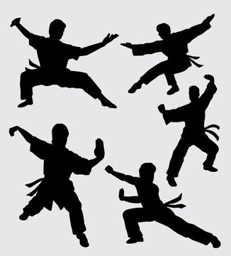 Martial art kungfu sport silhouette good use for symbol, logo, web icon, mascot, sticker, sign, or any design you want.
