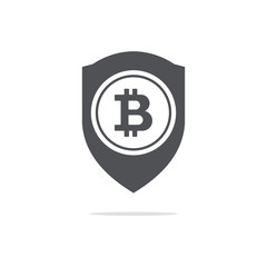 Bitcoin trust symbol on the shield line icon. Cryptocurrency bitcoin trust and security concept. Flat vector icon.