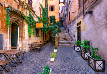 View of old cozy street in Rome, Italy