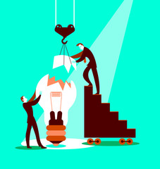 Restoration of idea. Light bulb. Repairing.