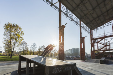 Skate al tramonto con raggio di sole