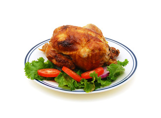 whole grilled chicken served with vegetable