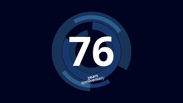 76 Year anniversary Digital Tech Circle Blue Background 