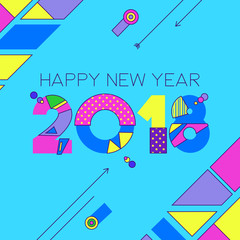 Happy New Year 2018 color 80s number greeting card