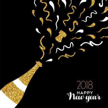 Happy New Year 2018 gold glitter party drink card