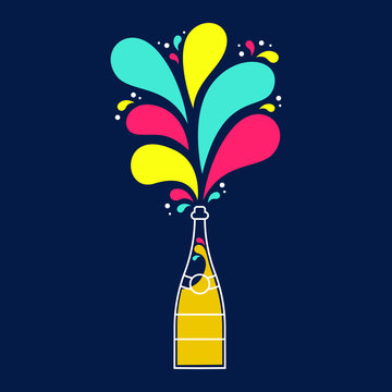 Colorful champagne party bottle splash design